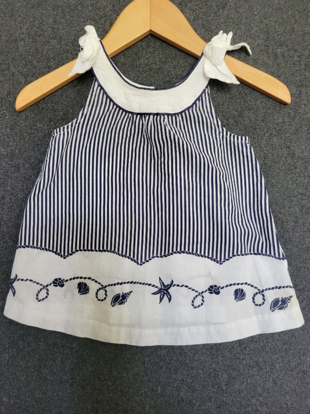 Janie and Jack Nautical Blue White Seashells Starfish Baby Dress 6-12M Preppy